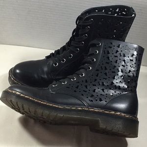 Modern Rush black leather pierced lace up boots